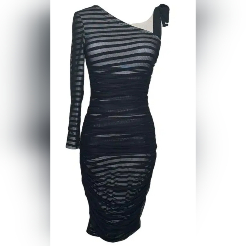BCBGMaxAzria Black and Gray One Shoulder Dress